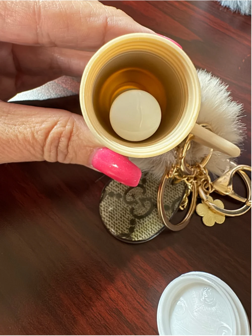 Handcrafted Mini Tumbler Lip Balm Holder Keychain w/ Authentic Gucci Canvas & Po
